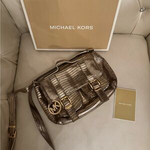 Stylish rare Michael Kors Gold Crossbody Bag comes in MK box
